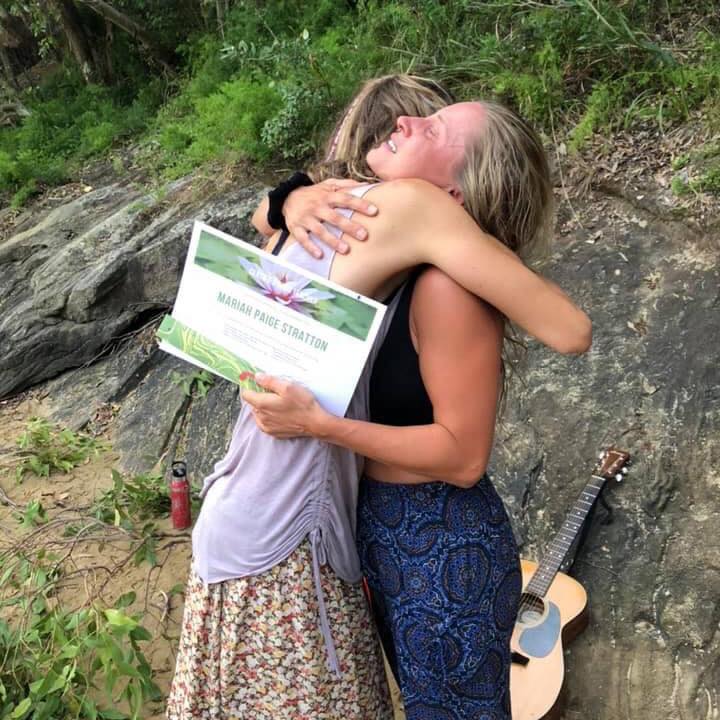 YTT graduate upon receiving yoga teacher training certificate and hug? "Raw, true connection. oneness, synchronicity, pure love, absolute bliss...
a few things that come to my mind as we integrate past this beautiful journey. I’m beyond grateful to have shared it with the most amazing souls who have taught me so, so much.
it’s so much more then the certificate, it’s the growth from within, remembering our truth, creating and holding safe spaces to help those around us bloom. life is about lifting one another up- balance works when you have each other to lean on.
“and the day came when the risk it took to remain in a tight bud was more painful then the risk it took to blossom.” Gratitude, compassion, love and light."